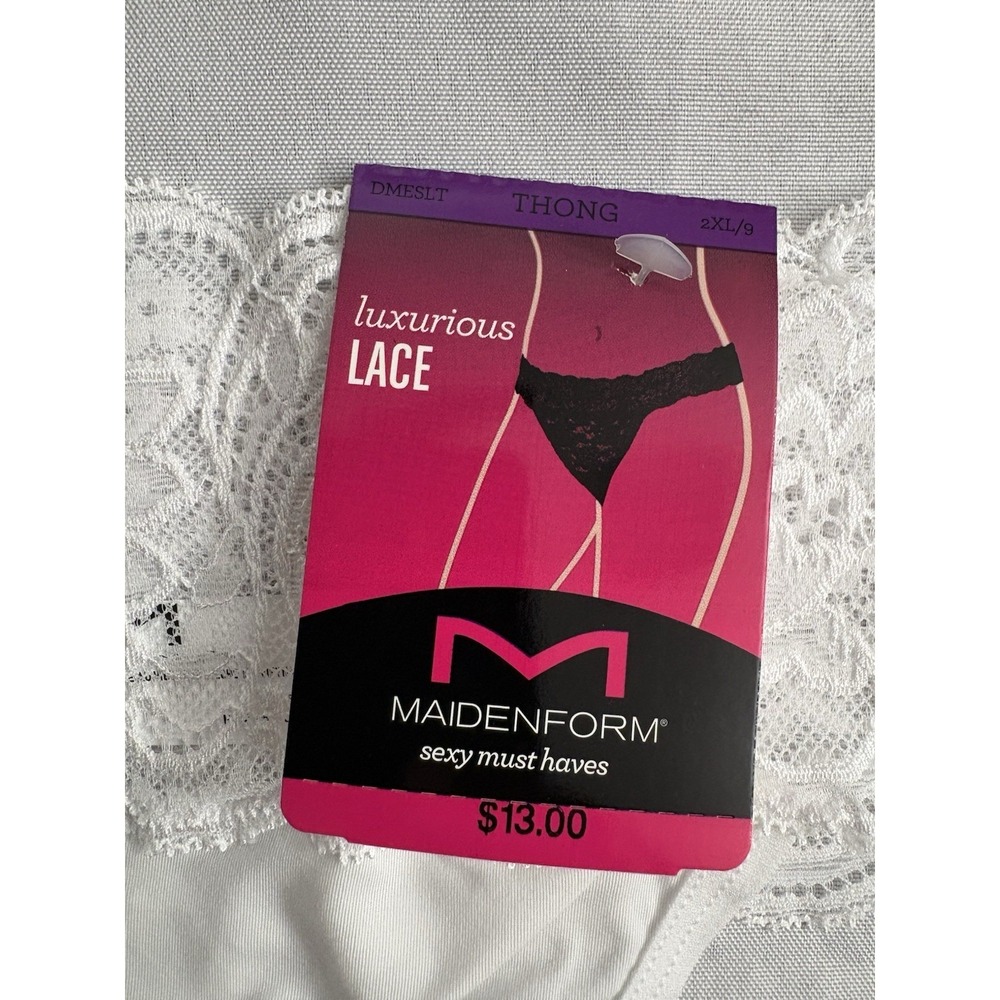 NEW Maidenform Luxurious Lace Thong 2xlarge White DMESLT 2 Pair Maidenform Thong - Picture 2 of 6